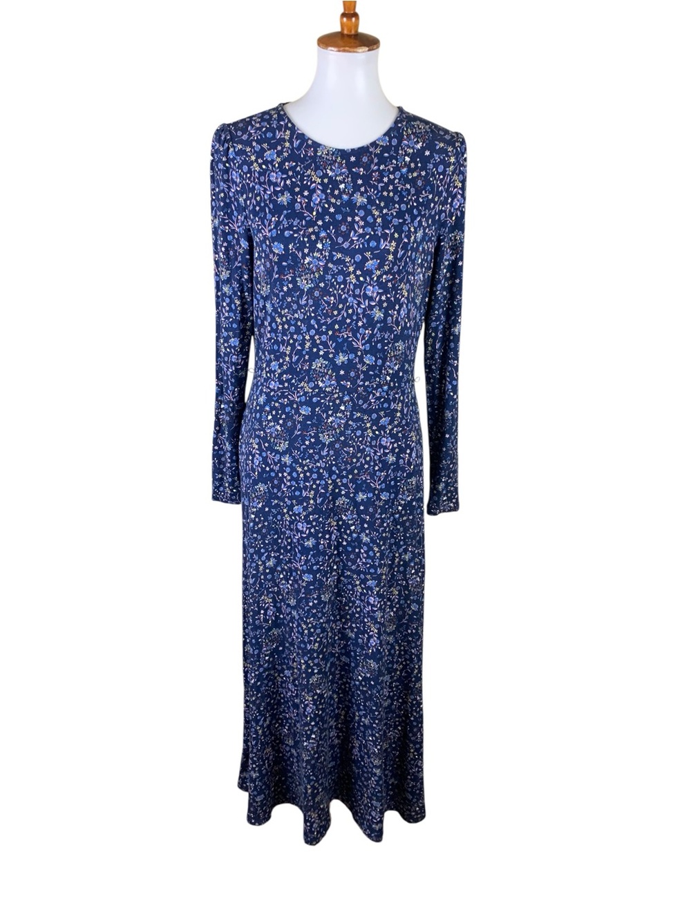 Boden Jersey Long Sleeve Maxi Dress 8 Blue Floral Print
